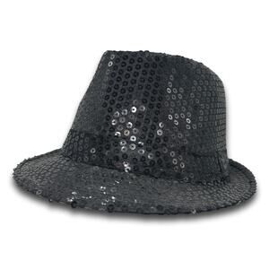 Black Short Brim Style Glittery Sequins Fedora Panama Party Beach Summer Hat
